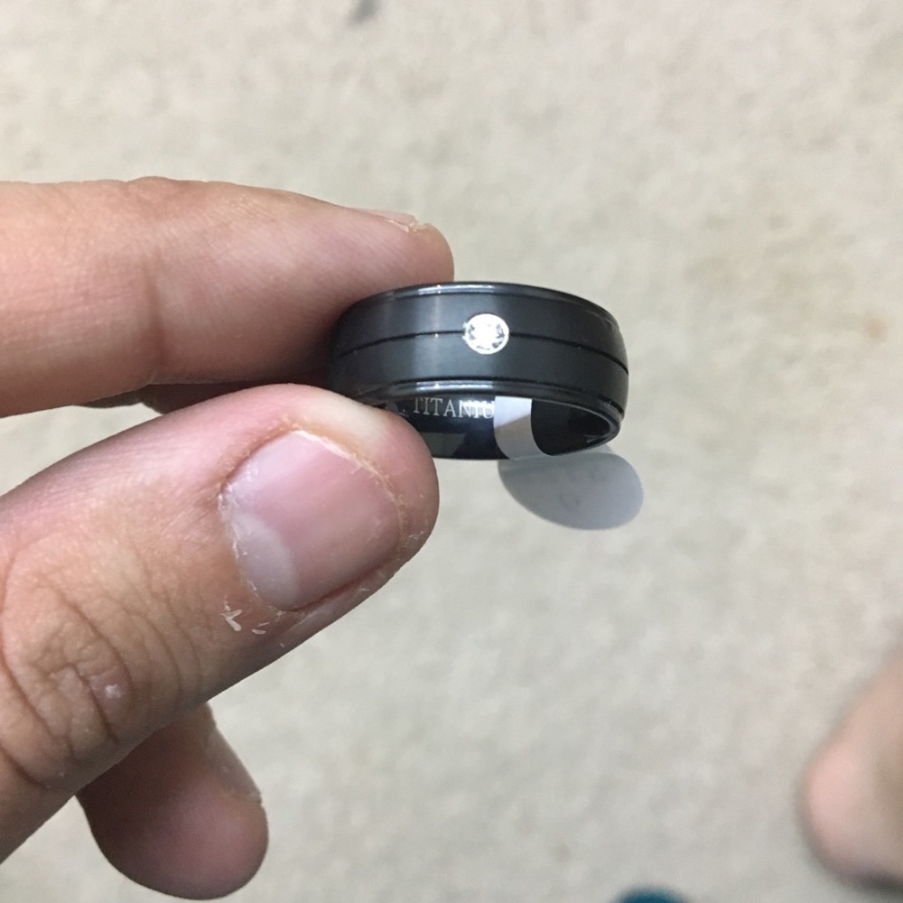 8mm Matt Black Titanium Ring with CZ Size 9-11 - Picture 3 of 8